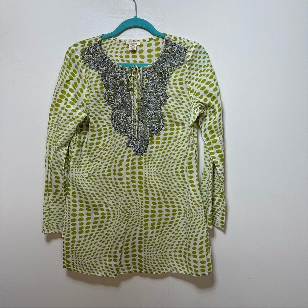 Sundance Beaded Tunic Green and White Size Medium